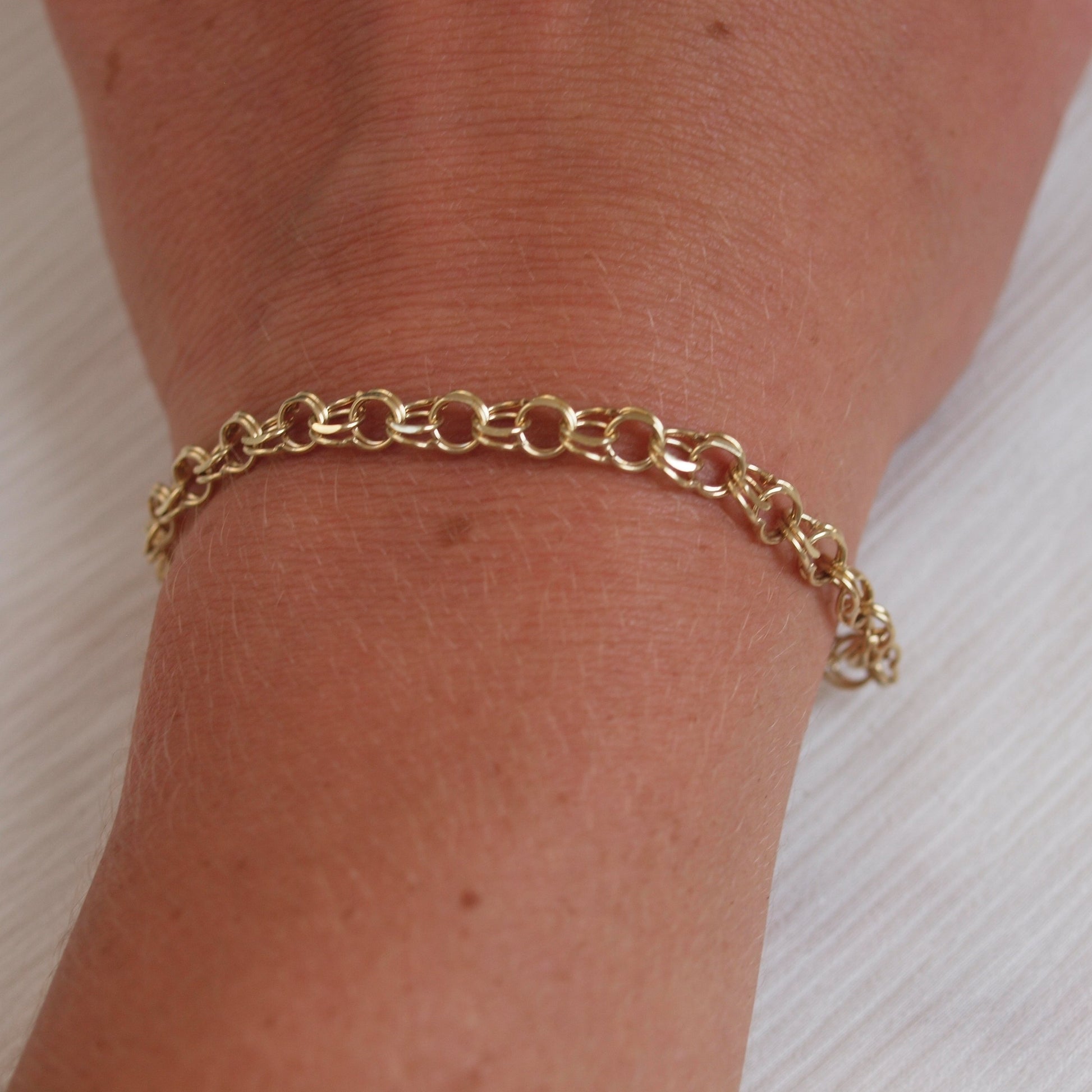 Double Link 14K Yellow Gold Chain Link Bracelet